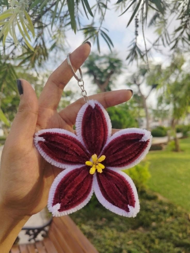 Maroon Star Flower Keychain
